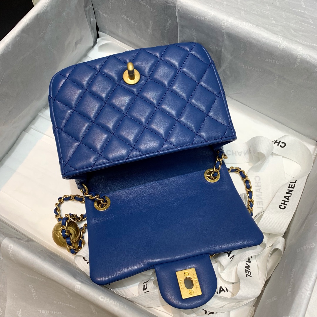 Mini Classic Flap Lambskin Bag AS1786 Blue/Gold